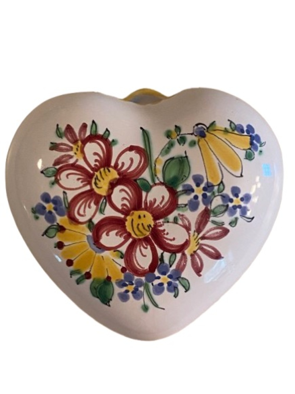Vintage Keralit 103 Heart Wall Pocket - Czech Folk Art Pottery Hand Painted MCM